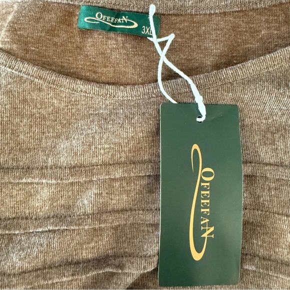 NWT OFEEFAN Long Sleeve Pleated Front Top – 3XL 3X Brown - Picture 2 of 4